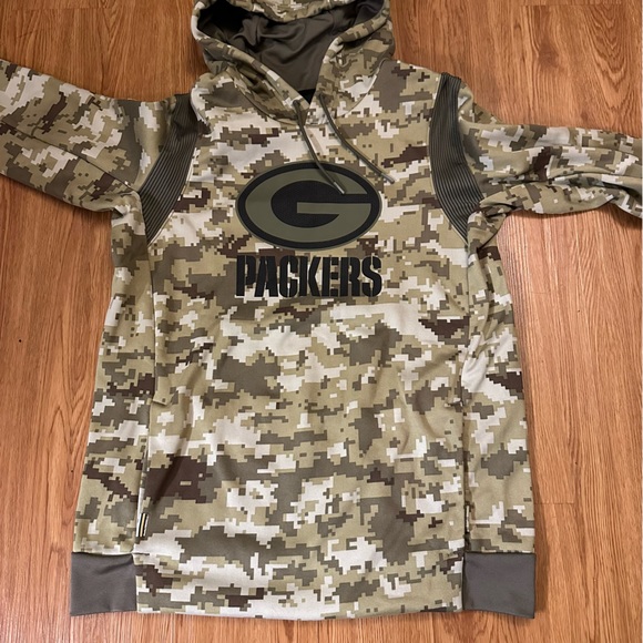 NIKE DRI FIT NFL ON FIELD GREEN BAY PACKERS SALUTE TO SERVICE CAMO HOODIE MEDIUM - Picture 4 of 16